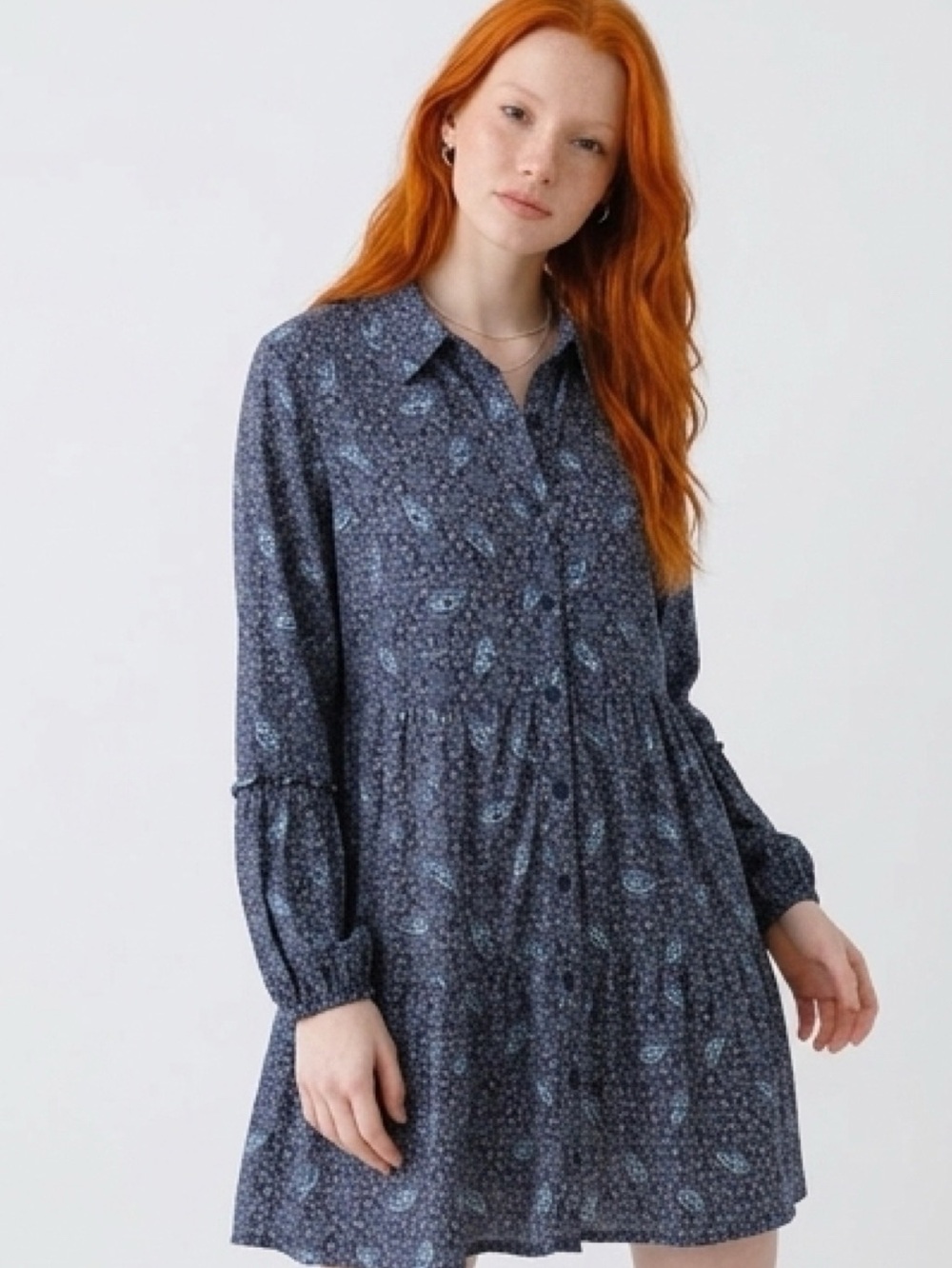 Style & Co. Navy Paisley Long Sleeve Dress